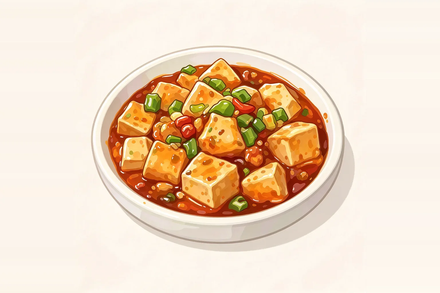 Illustration d'un tofu mapo en sauce pimentée