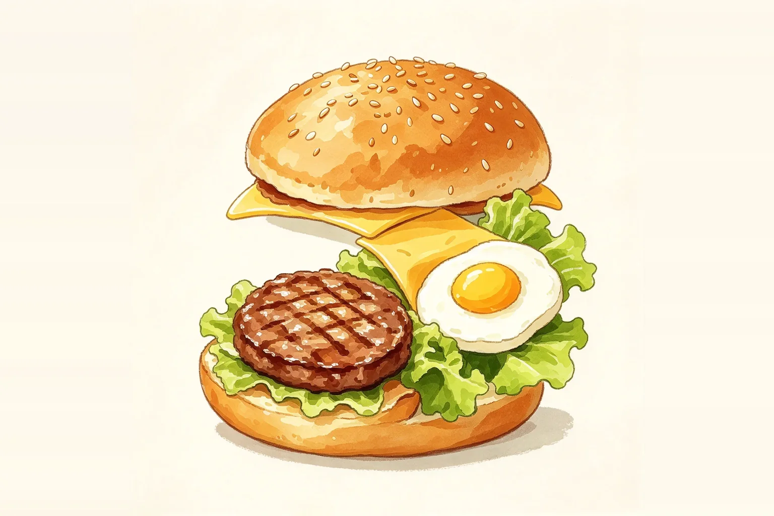 Illustration d'un burger au bœuf, œuf et fromage